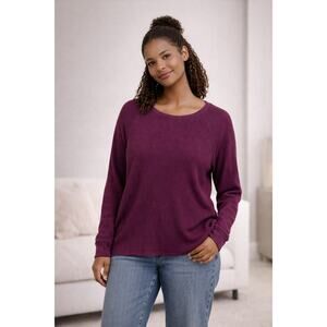 The North Face Purple Waffle Knit Sweater Cotton Casual Pullover Oversize XL